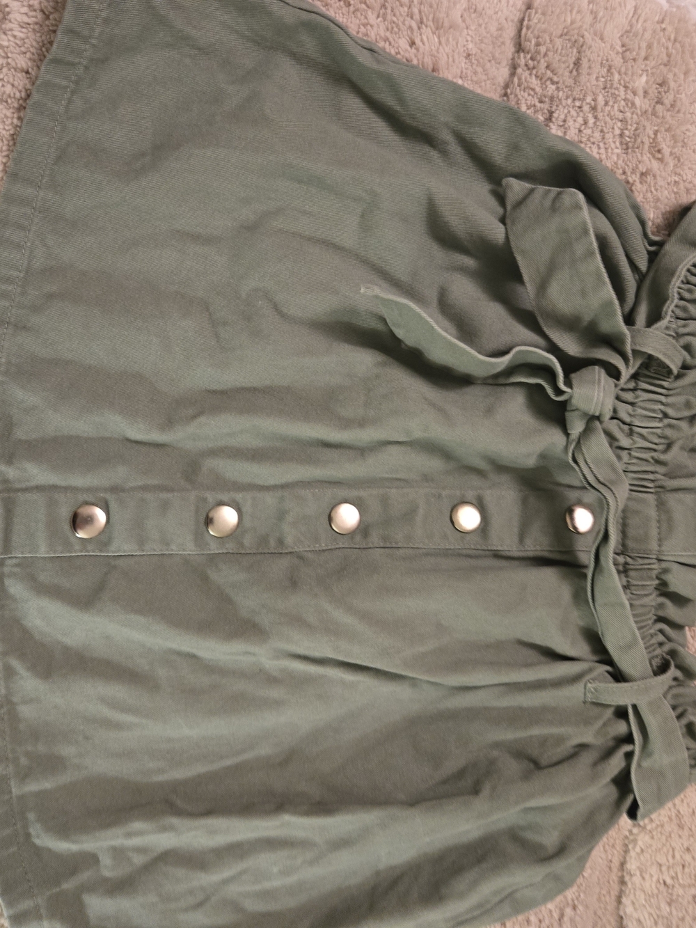 Olive Green Button-Front Skirt with Tie Waist